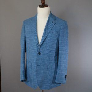 Mixed Blue Wool-Silk-Linen Houndstooth Sport Coat / UNWORN 38